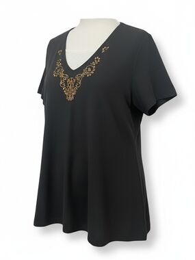 byDesign Woman 1X Black Beaded Layered Top